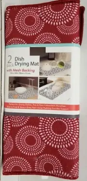 Set of 2 Same Microfiber Drying Mats w/mesh back (15" x 20") WHITE & RED CIRCLES