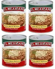 El Mexicano Frilojes Bayos Refritos Refried Bayos Beans Four Cans 1lb 12 oz/800g