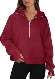 [DSAoTeng] Women's Half Zip Cropped Pullover Sweatshirts with pockets-Cozy Fleece Lined Quarter Zip Activewear Fall Winter Casual for Wear Outdoor Activities