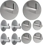 [10 Pack] Hooks,Stainless Steel Wall Hook,Towel Hooks,Robe Hooks,3M Adhesive Hooks,Waterproof Stainless Steel Hooks Wall Mount,for Hanging Coat, Hat- Bathroom and Bedroom (Silver-YD-5TZ)