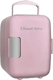 Russell Hobbs 4L/6 Can Portable Mini Cooler & Warmer for Drinks, Cosmetics/Makeup/Skincare, AC/DC Power, Retro Style, Pink, For Bedroom, Home, Caravan, Car RH4CLR1001P