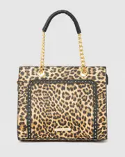 Leopard Print Ella Stud Panel Tote Bag