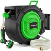 Retractable Garden Hose Reel, 1/2 in X 100 Ft Heavy Duty Wall-Mounted Hose Reel