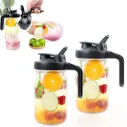 2Pcs 32/64Oz Glass Mason Jar Pitcher with Lid Wide Mouth Cold Brew Coffee Maker Jar