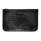NEW SAINT LAURENT CROC BLACK LEATHER ZIP YSL POUCH BAG WALLET CARD HOLDER BOX!