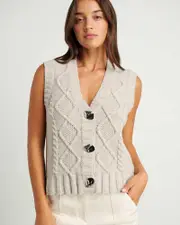[Jag] Jag Women's Imogen Cable Knit Vest In Oatmeal Neutrals Size 14 14 Neutrals