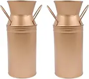 [Hosley] Gold Milk Can/Jug with Liner 9.25" High Set of 2 Add Vintage Charm to Your Space with Rustic Farmhouse Decor and Versatile Home Accent