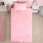 Dreamscene Galaxy Stars Duvet Cover with Pillowcase Kids Toddler Reversible Bedding Set, 2 Pieces,Blush Pink Grey, Junior/Cot