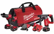 Milwaukee M18FPP4A3503B - 18V Brushless 4 Piece Drill/Driver/Rotary Hammer/Grinder Combo Kit (3 x 5.0Ah)