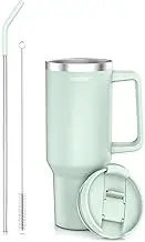 Arendo Double Walled Thermal Water Bottle - 1200 ml - Vacuum Housing Stainless Steel - Coffee Mug Leak-Proof - Airtight Seal - with Straw - for Hot and Cold Drinks