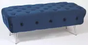 Tufted bed end bench navy blue velvet with silver legs 120cm