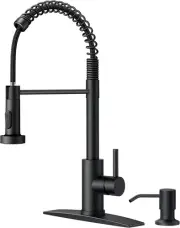 Kitchen Faucet with Soap Dispenser, Black Kitchen Faucets with Pull down Sprayer