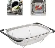 MIZOXY Over The Sink Colander, Stainless Steel Fine Mesh Oval Strainer Basket with Expandable Rubber Grip Handles Colander for Kitchen Sink, Strain, Drain, Rinse Fruits, Vegetables