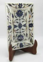 6x4 Inches Marble Serving Tray Lapis Lazuli Stone Inlay Work Drink Serving Tray