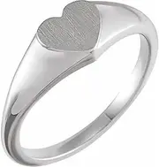 [JewelryWeb] 925 Sterling Silver 6.44mm Brush Finished Top Polished Love Heart Signet Ring Size 7 Statement-Ring for Women