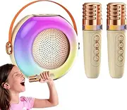 Portable Karaoke Machine - Karaoke Speaker with Two Microphones,LED Lights, Music Player for Family Home Gathering, Sound Box for Adults and Kids