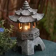 Solar Pagoda Lantern, 10.2inch Japanese Zen Garden Pagoda with Solar Light, Garden Landscape Decorative Ornament for Patio,Porch Yard Decoration (Style 1)