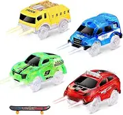4 Pack Tracks Cars ONLY, Glow in The Dark with 5 Flashing LED Lights Tracks Cars only Replacement