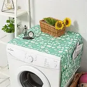 [Ammsochy] Washing Machine Cover Dust Oil Proof Dryer Top Loader Cloth with Side Storage Pockets Cotton Linen Kitchen Double-Door Refrigerator Appliance Protector 51x21.6inches (Green Tableware)