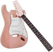 Unfinished DIY Electric Guitar Kit Guitar Barrel Blank Wooden Guitar Body Replacement Parts Mahogany Body M e Guitar Neck Rosewood Fingerboard 3 Single-Coil Pickups Log Color