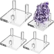 Hipiwe Clear Acrylic Display Stand - Three-Peg Display Easel Stands for Fossil Coral Geodes Rock Mineral Agate Small Collectibles, Set of 4