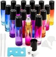 18 Pack 10ml Rainbow Color Essential Oil Roller Bottles With Stainless Steel