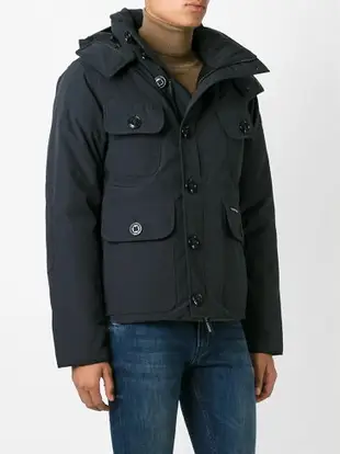 美國百分百【全新真品】Canada Goose 羽絨 夾克 保暖 外套 防風 連帽 口袋 鋪棉 黑色 S號 J611