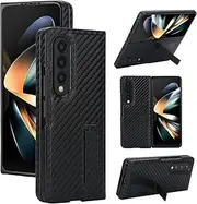 Asuwish Phone Case for Samsung Galaxy Z Fold 3 5G 2021 Cover and Kickstand Stand Slim Hybrid Rugged Cell Accessories Back Silicone Protective ZFold3 Z3 Fold3 3Z ZFold35G Women Men Carbon Fiber Black