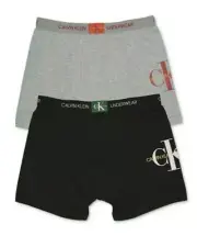 CALVIN KLEIN Designer Monogram Logo 2 Pack Cotton Boxer Briefs Boys Size S 6-7 Y
