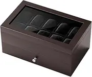 [WICRFYHD] Watch Box for Men Women, Retro Mens Watch Box Organizer, Watch Case with Large Glass Lid, Watch Display Storage Box with 10 - Slots