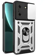 case For Tecno Pova 5 Slide Camera Lens Protection and Built in 360 Rotatable Ring Holder - Silver