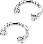 [Hnxnskt] Horseshoe Nose Ring Surgical Steel Double Stud Nose Ring 16g Lip Rings Cubic Zirconia Daith Piercing Jewelry for Women Inner Diameter 6/8/10mm