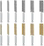 KEWAYO 12pcs Bore Brush Set, 8-19mm Stainless Steel Brass Cleaning Brush, 1/4 Inch Hex Shank Wire Brush, for Power Drill Cleaning