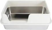 Stainless Steel Cat Litter Box, Enclosed Large High Sides Metal Litter Box Non Sticky Easy Clean Anti Leakage Steel Kitty Litter Box with Litter Scoop for Medium Small Cats