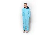 Boys Size 10-16 Aqua Blue Dinosaur Winter Fleece Hooded One Piece Jumpsuit