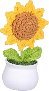 KOMBIUDA Handmade Knitted Sunflower in Pot Unique Crochet Flower Ornament for Home Decor Car Dashboard Desk Decoration present for Birthdays Special Occasions