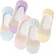 [TYKGD] Women's Socks 5 Pairs Womens Socks Hit Color Invisible Socks Women's Short Sock Slippers Summer Thin Non-Slip Boat Socks Cute Girls