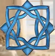 NEW DESIGN TEAL BLUE CELTIC KNOT Authenic Stained Glass SUNCATCHER Heirloom Gift