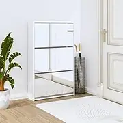 Shoe Cabinet 2-Layer Mirror High Gloss White 63 x 17 x 102.5 cm Slim Shoe Organizer Cabinet with Doors,Entryway Shoe Storage Solution,Flip Shoe Rack for 6-8 Pairs,Space-Saving Wood Design
