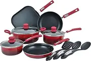 [Hamilton Beach] 12 Piece Non-Stick Interior Soft Touch Handles Aluminum Cookware Set, Medium/3mm,Gradient Red