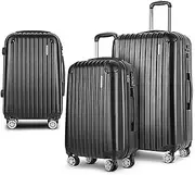 [Wanderlite] Luggage Set 3pcs Black Suitcase Hand Luggages Travel ABS Hard Case Hardside Shell, Lightweight Trolley Carry On Bag, TSA Lock 6pcs Storage Organisers