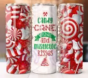 Candy Cane Wishes and Mistletoe Design Cup Tumbler Mug 20 oz Stainless Steel