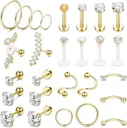 [Kakonia] 27Pcs 16G Cartilage Earrings Stud Hoop for Women Stainless Steel Forward Helix Piercing Tragus Earrings Conch Piercing Jewelry