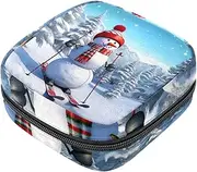 Sanitary Napkin Storage Bag,Period Bag,Pad Bag,Christmas Snowman Ski Tree,Period Pouch