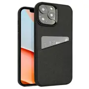 ZUSLAB Fashion Back Case for iPhone 13 6.1" Leather Credit Card Slot Holder Rubber Bumper Protective Cover for Apple - Cross Black