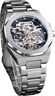FORSINING Vintage Watch for Men Engraved Automatic Self-Wind Mechanical Big Dial Luminous Moon Phase Golden Hollow Tattoo Pattern Wrist Watches, Mechanical
