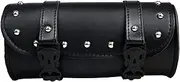 REBACKER Universal Motorcycle Handlebar Tool Front Fork Roll Storage Sissy Bar Barrel Bag PU Leather Black