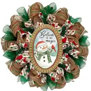 Believe In The Magic Snowman Deco Mesh Handmade Wreath