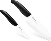 Kyocera Bamboo 5-Piece Knife Block Set 2 Piece Ceramic Cutlery Set -White Blade 5.5 inch and 3 inch Black, White