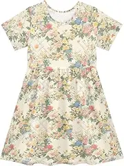 [FRODOTGV] Retro Dianthus Flowers Beige Girls Princess Dress Short Sleeve Soft Casual Sundress for Baby Girls, Retro Dianthus Flowers Beige, 3 Years
